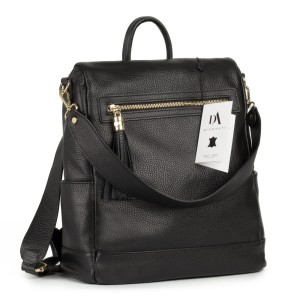 Rucsac tip geanta din piele naturala DiAmanti Mia Negru
